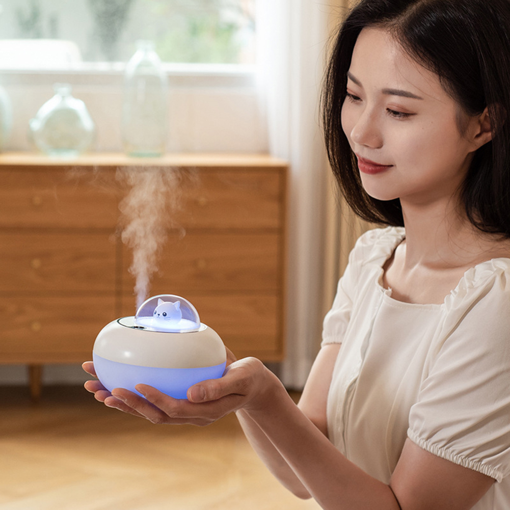300ml Cute Cat Air Humidifier, H2O Cute Pet Humidifier Aroma Diffuser USB Ultrasonic Mist Maker With Colorful Night Lights Air Purifier Nano Mist Spray