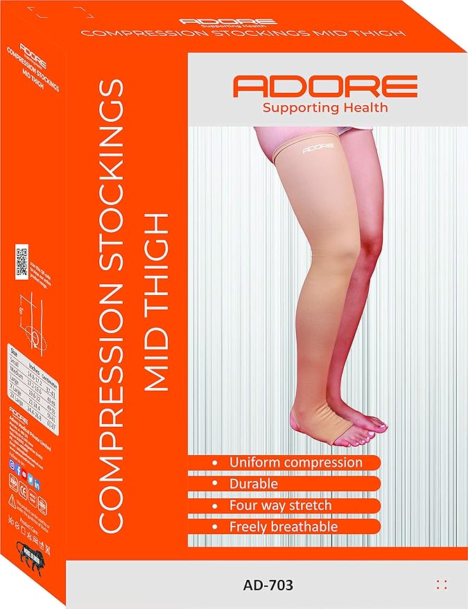 Adore Compression Stocking Mid Thigh (Pair) (Anatomical Shape, Easy to use, Non Slippage Durable)