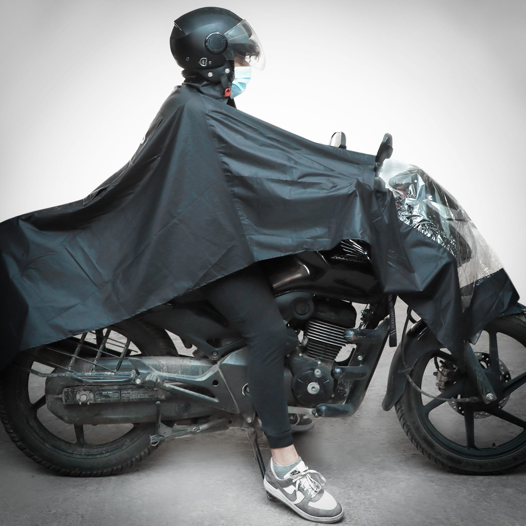 Blue Polyester BIke/Scooter Water Proof Solid Rain Coat with Bag For Men