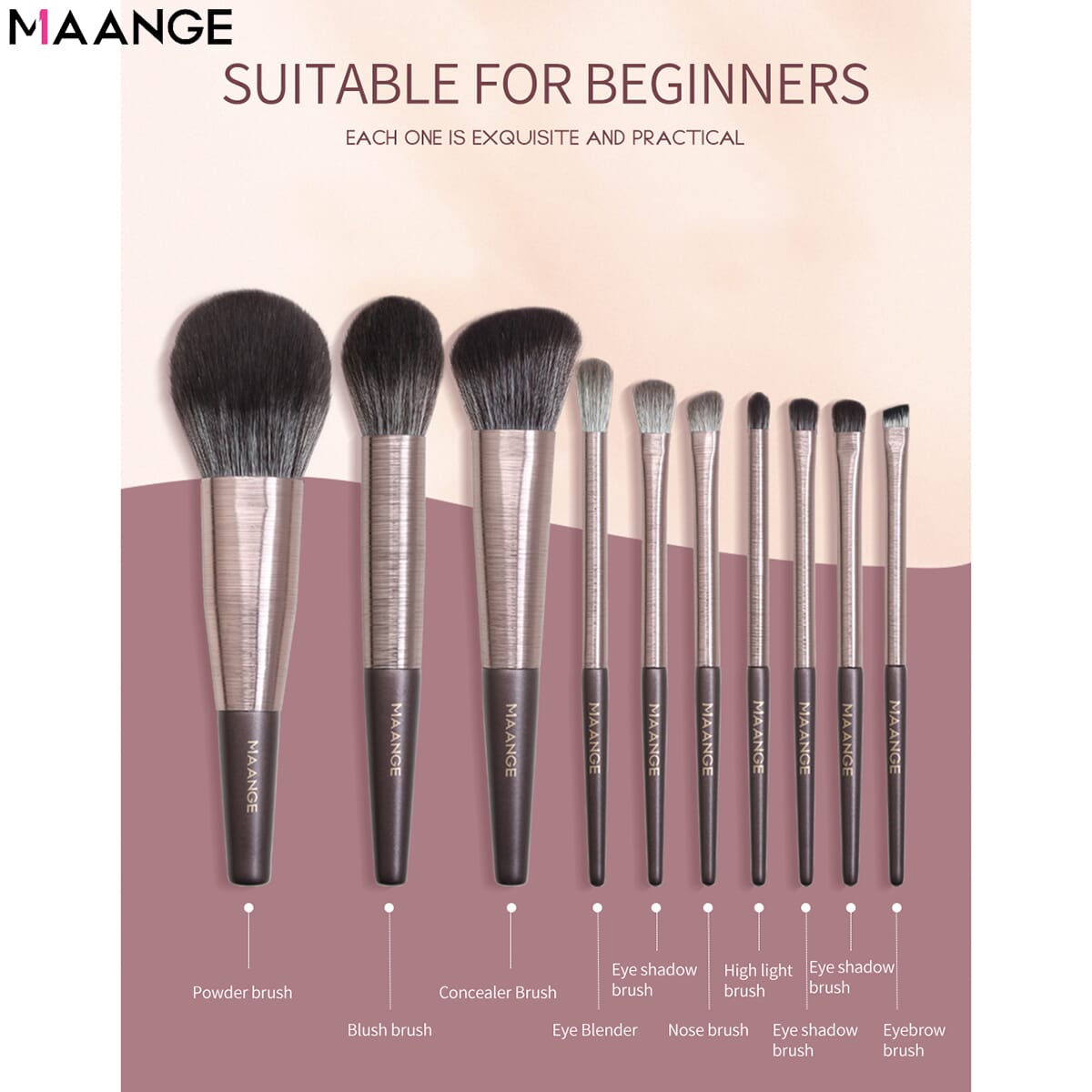 MAANGE 10Pcs Professional Make Up Brushes Powder Blush Brush Cosmetic Brush Set With Bag MAG 5875SB - image 1