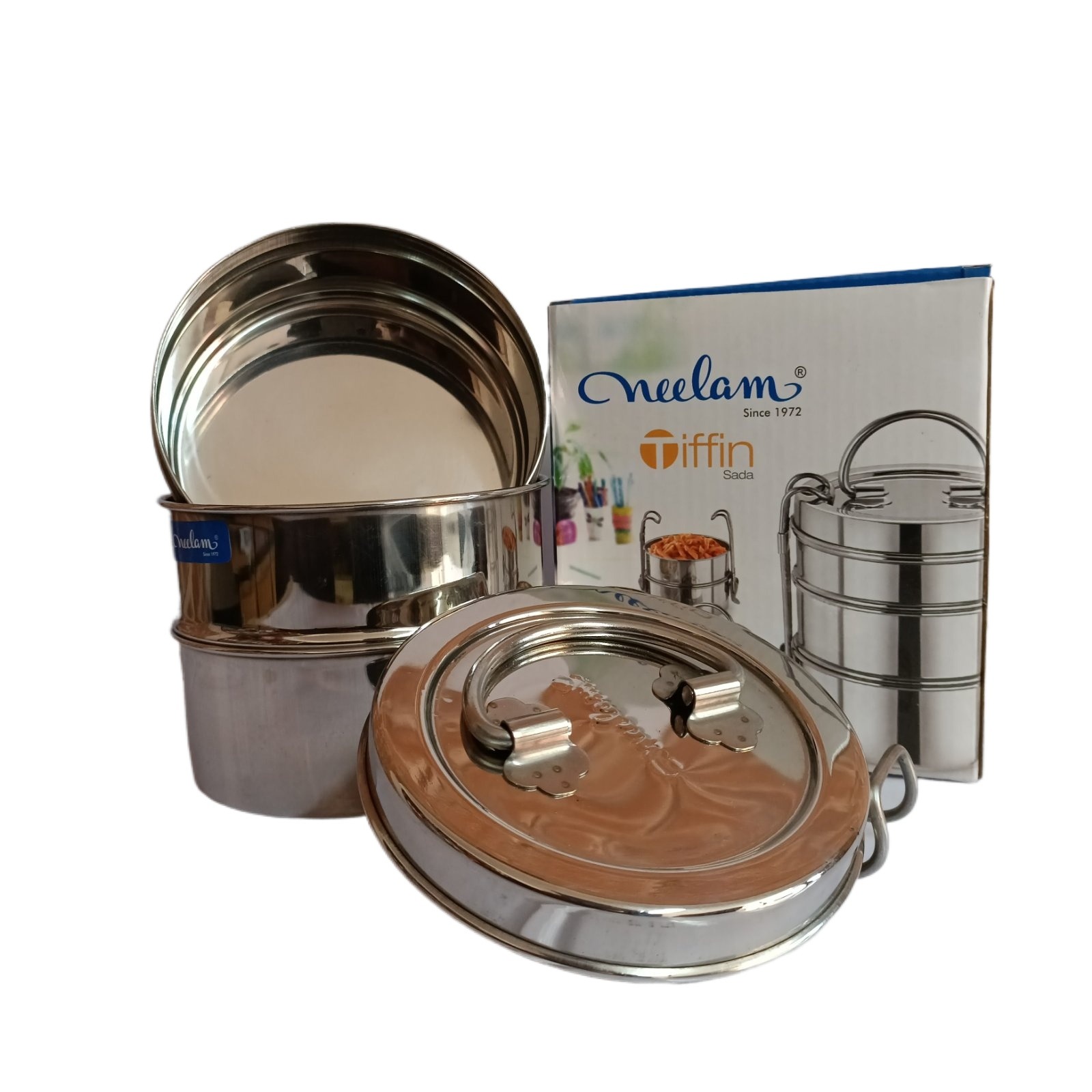 Neelam Premium Stainless Steel Tiffin Sada 7x3, 3 Containers 1200 ml Lunch Box