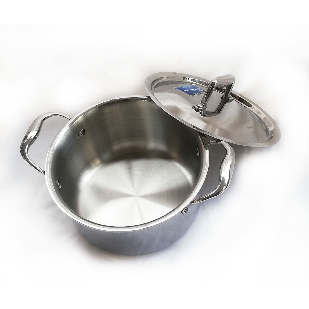 DeviDayal Heavy Gauge Stainless Steel Triply Core Construction Stew Pot Cum Sauce Pot Cum Biryani Pot With Stainless steel LId 20 CM
