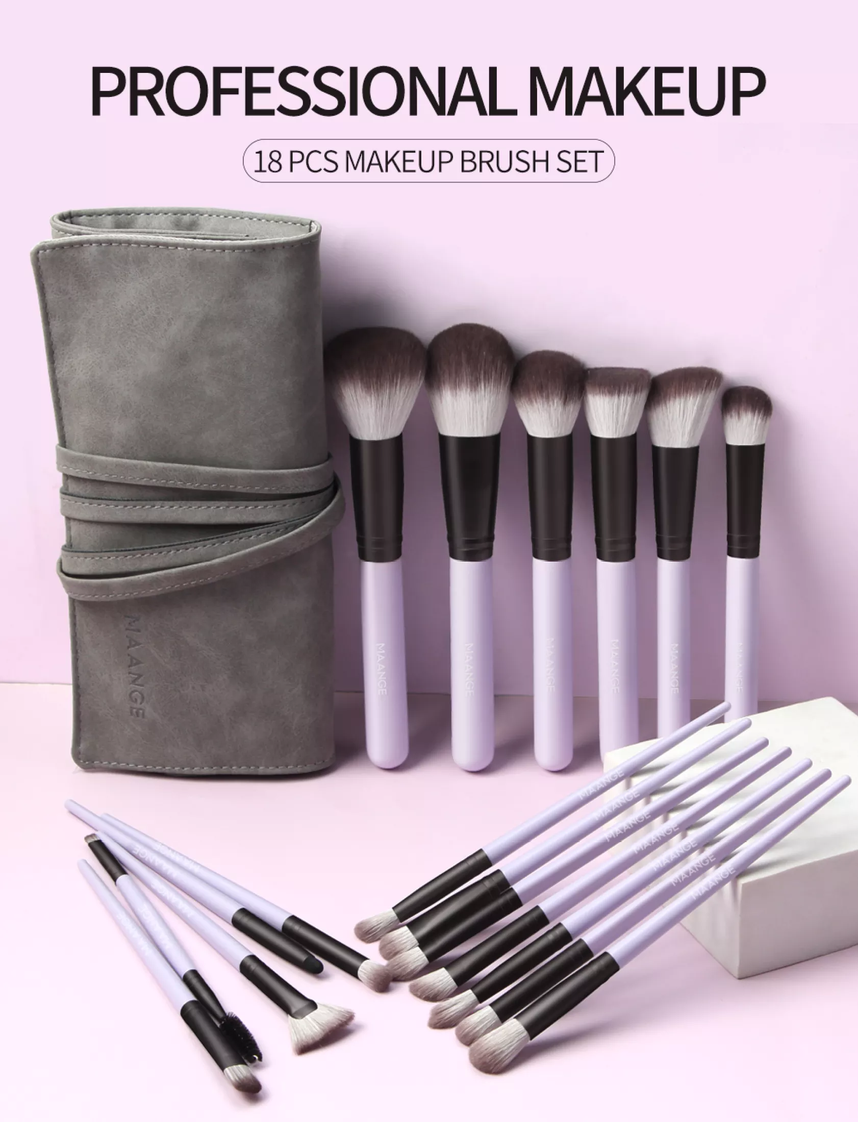 MAANGE 18 Pcs Makeup Brush Set With Makeup Brush Bag Eye Shadow Loose Powder Blush Brush MAG 5980Z - image 1