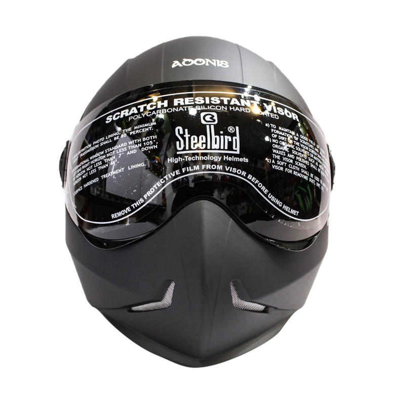 Steelbird Adonis Matte Black Full Face Helmet, Anti Scratch Coated Visor With Quick Release Mechanism & Extra Comfort Padding