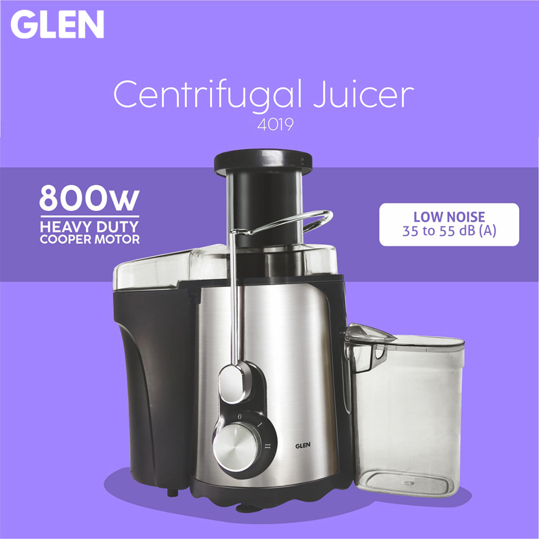 GLEN Centrifugal Juicer 800W, Full Apple Feeding Tube 600ml Juice Collector, Stainless Steel Filter