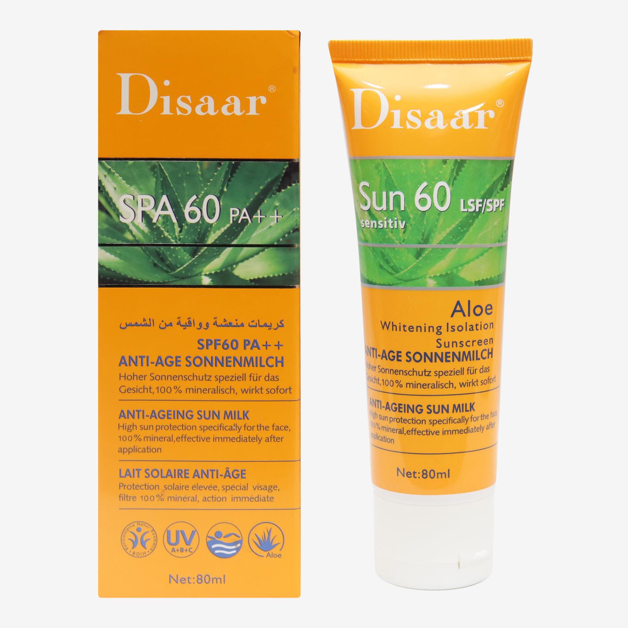 Disaar SPA 60 PA++ Aloevera Sunscreen 80ML