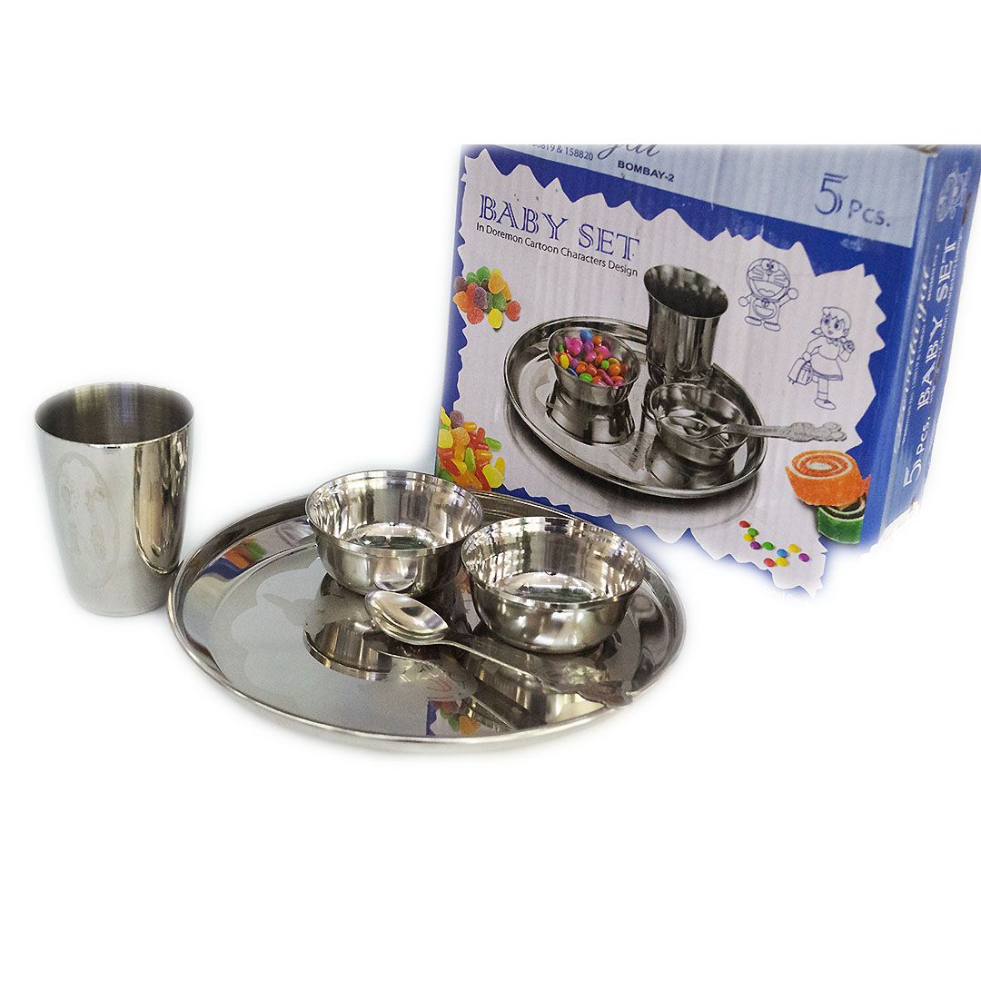 DeviDayal Stainless Steel Cartoon Character Designed Laser Printed Baby Set