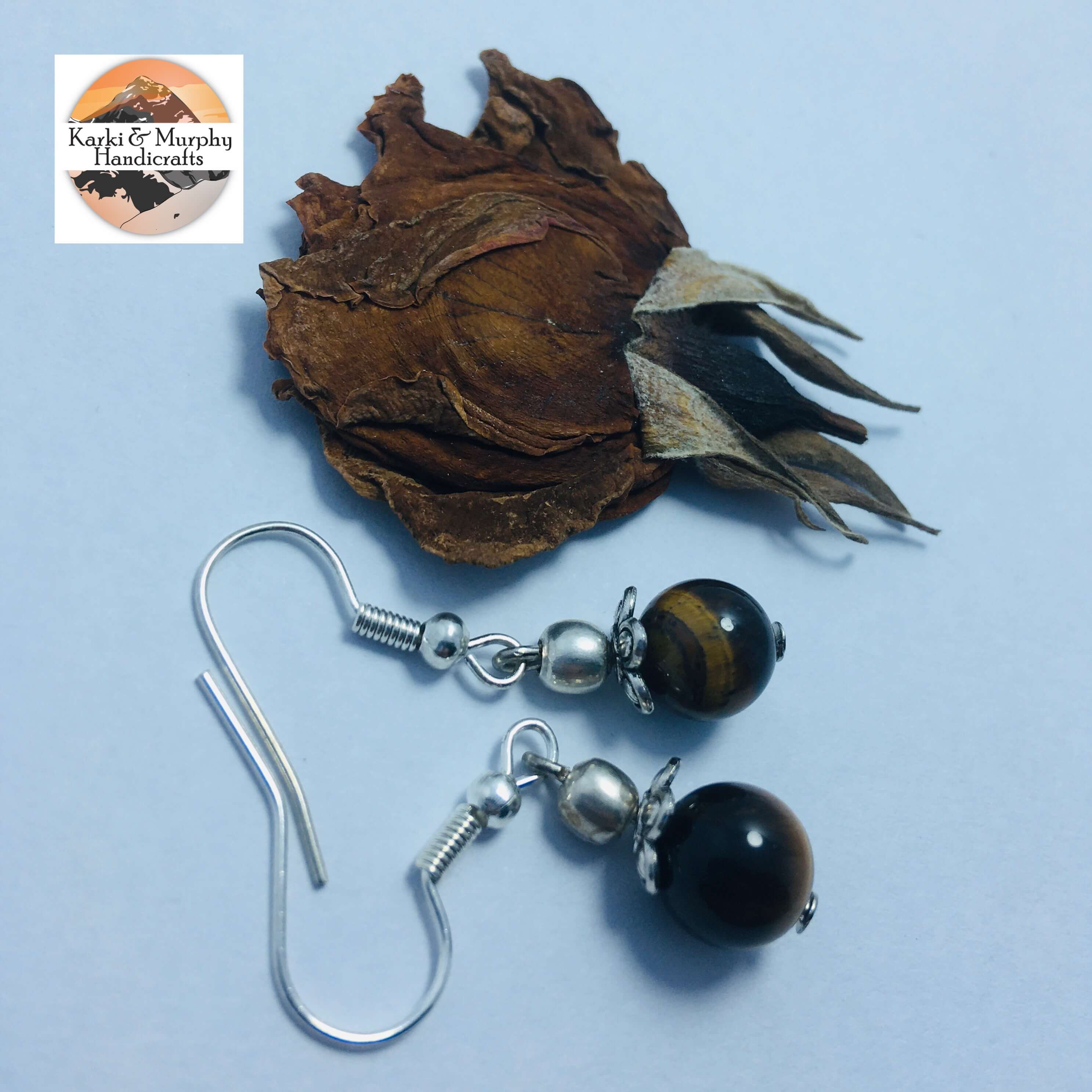 Tiger Eye Beaded Drop Cherry Earrings. Jhumka