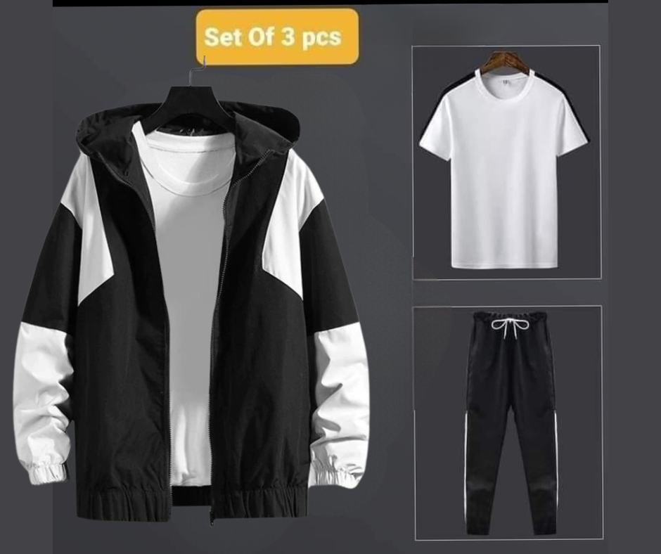 Summer Windcheater Half T-shirt And Trouser Set For Men Set Of 3 Pcs
