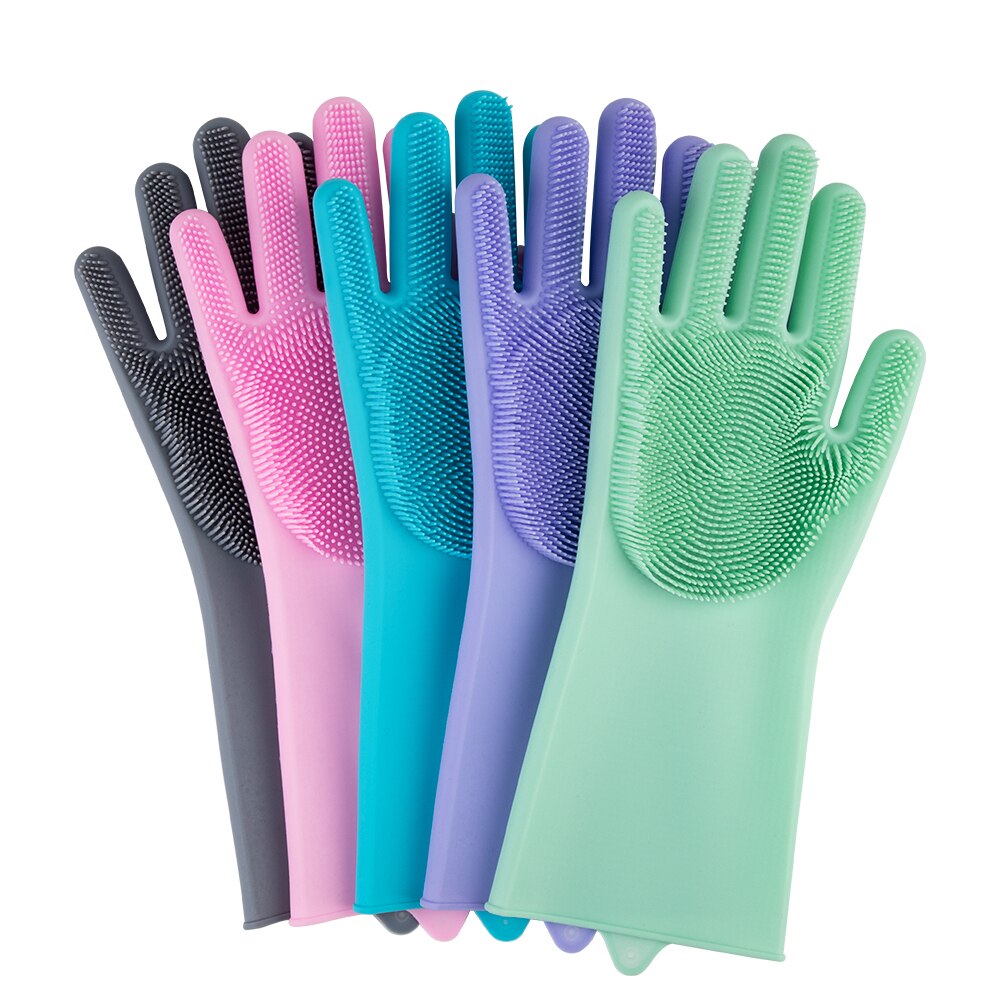1 Pair Gloves Kitchen Silicone Cleaning Gloves Magic Silicone Dish Washing Glove