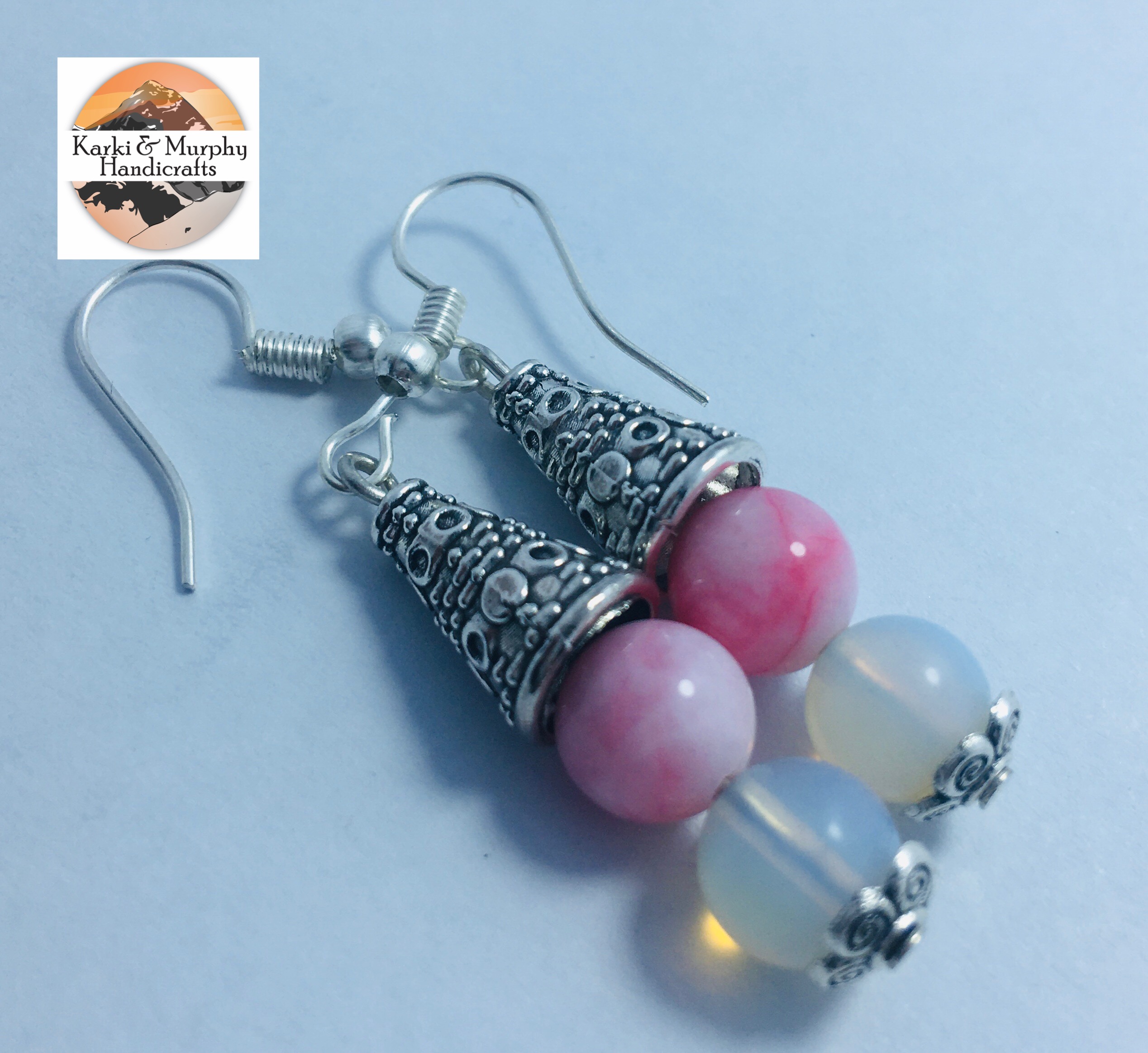 Rose Quartz Earrings, Jhumka, Gemstone Beaded Cherry Pink Earrings