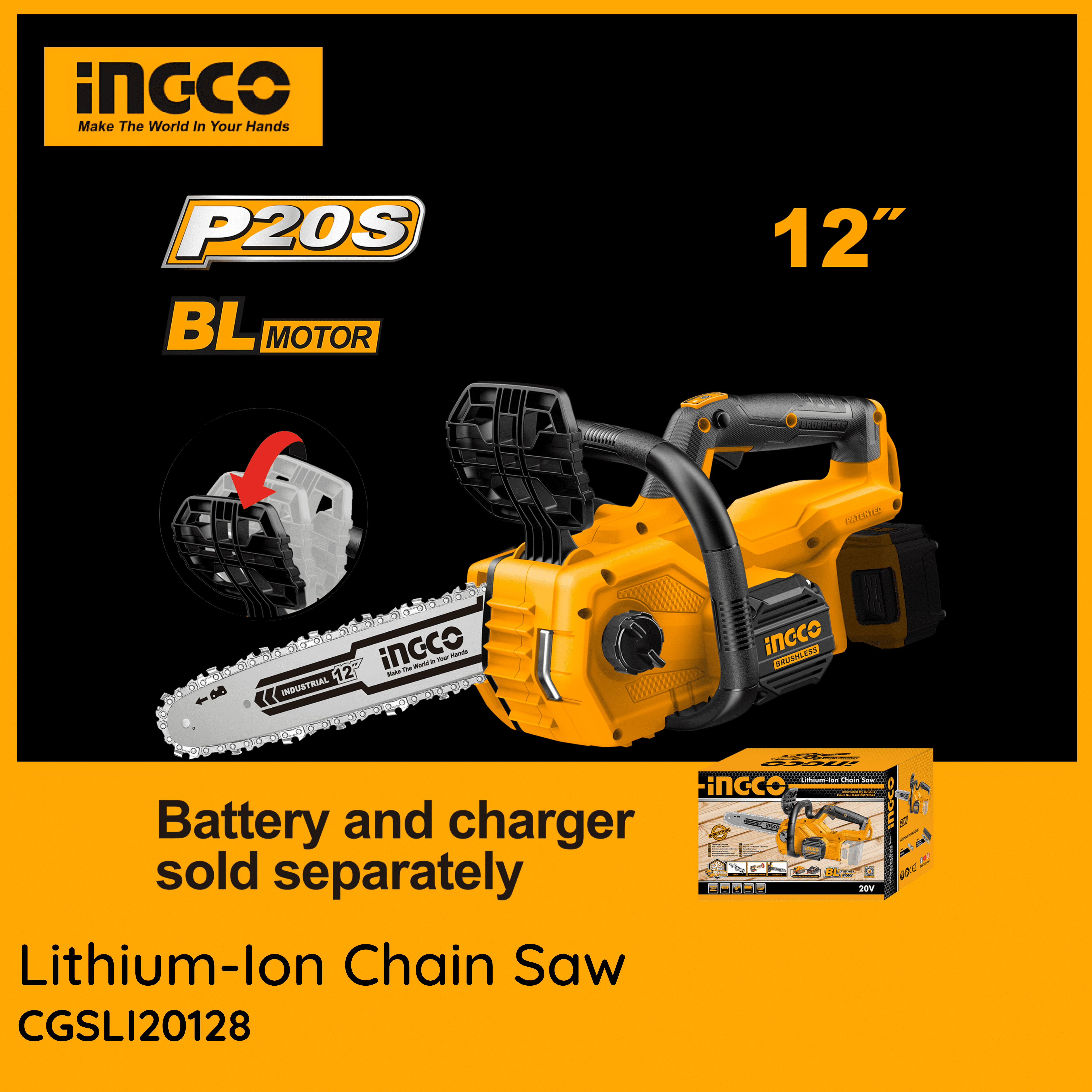Ingco Cordless Li-Ion Chain Saw 20V CGSLI20128