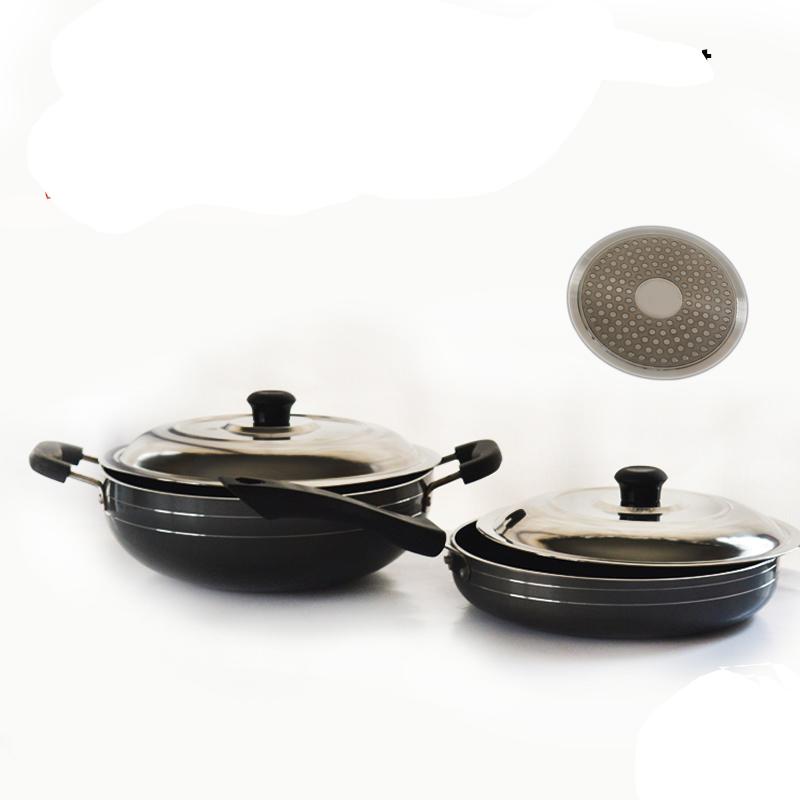 Induction Base Heavy Gauge Cookware Set Of 2 With Stainless Steel Lid