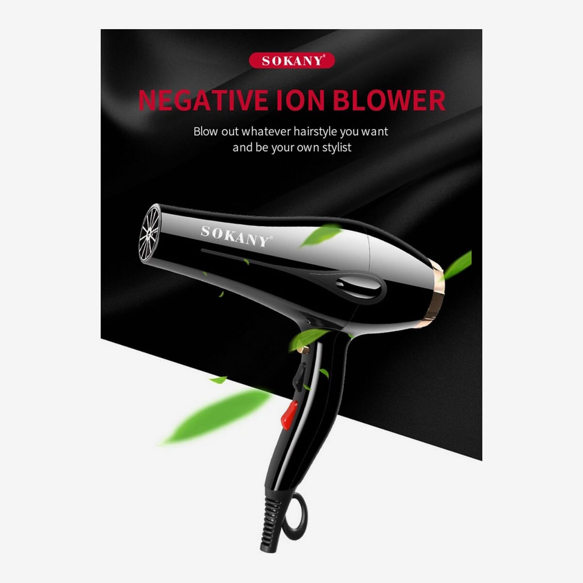 Sokany Professional High Power 2600W Hair Dryer - 2 Speeds - 2 Heating With Concentrator Negative Ion hair Care