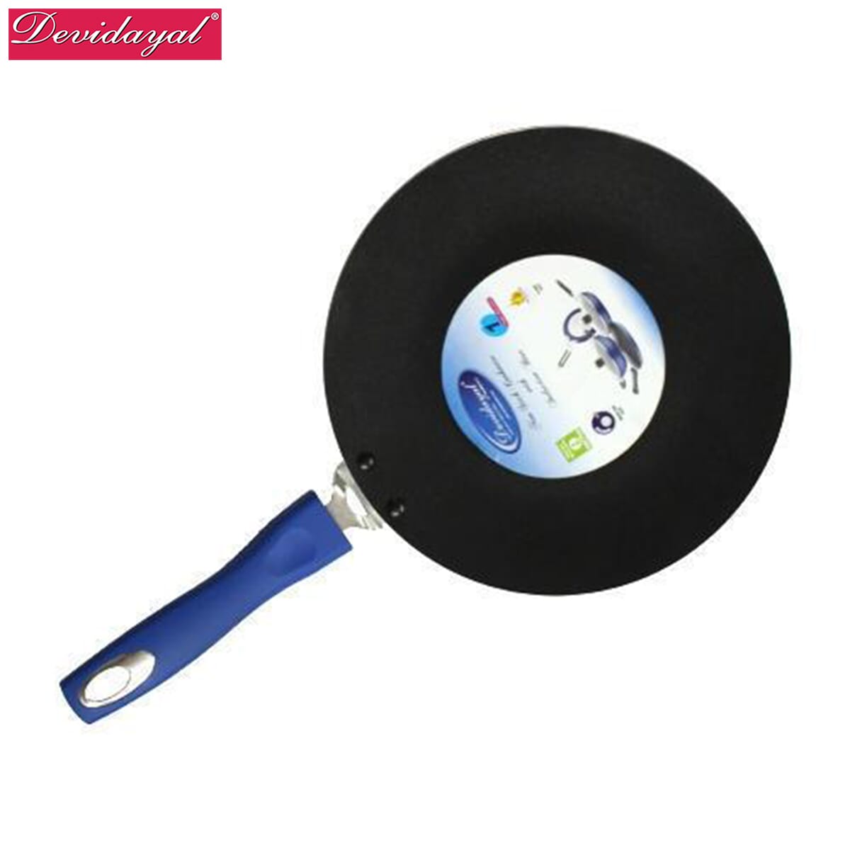 DeviDayal Induction Base Non-Stick Soft Touched Blue Handle Concave Tawa-(250 Mm)