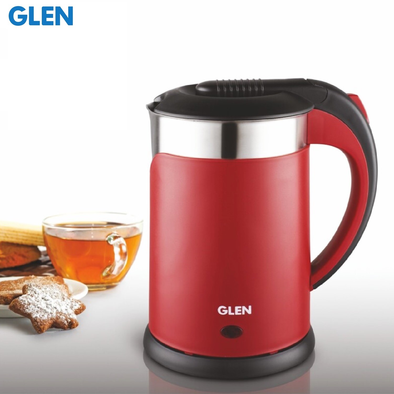 Glen Electric Kettle 1.2L Stainless Metal Pot 1350W - Red