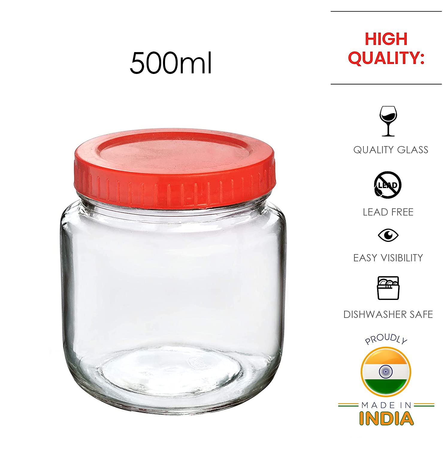 Round Transparent Container Kitchen Storage Glass Jar With Plastic Lid 500ML