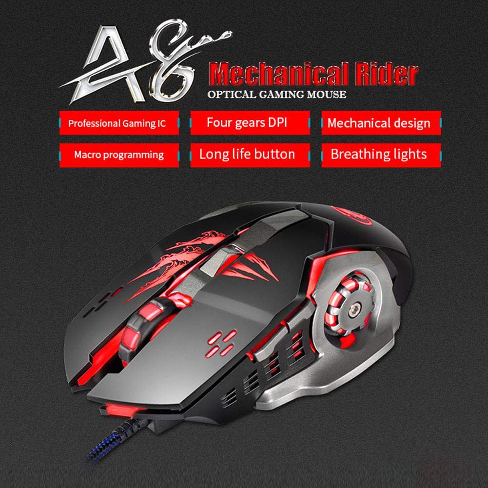iMICE A8 High Precision Gaming Mouse LED four color controlled breathing light USB 6 Buttons 3200 DPI Wired Optical Gaming Mouse for Computer PC Laptop