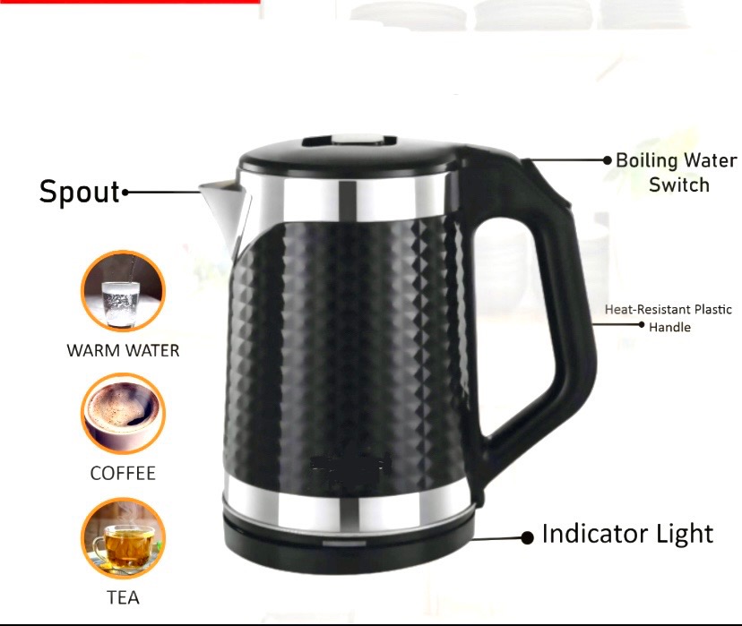 Sutai 2L Electric Kettle With Warranty Fast Heating Modern Design Water Boiler for Coffee & Tea (Color May Vary)