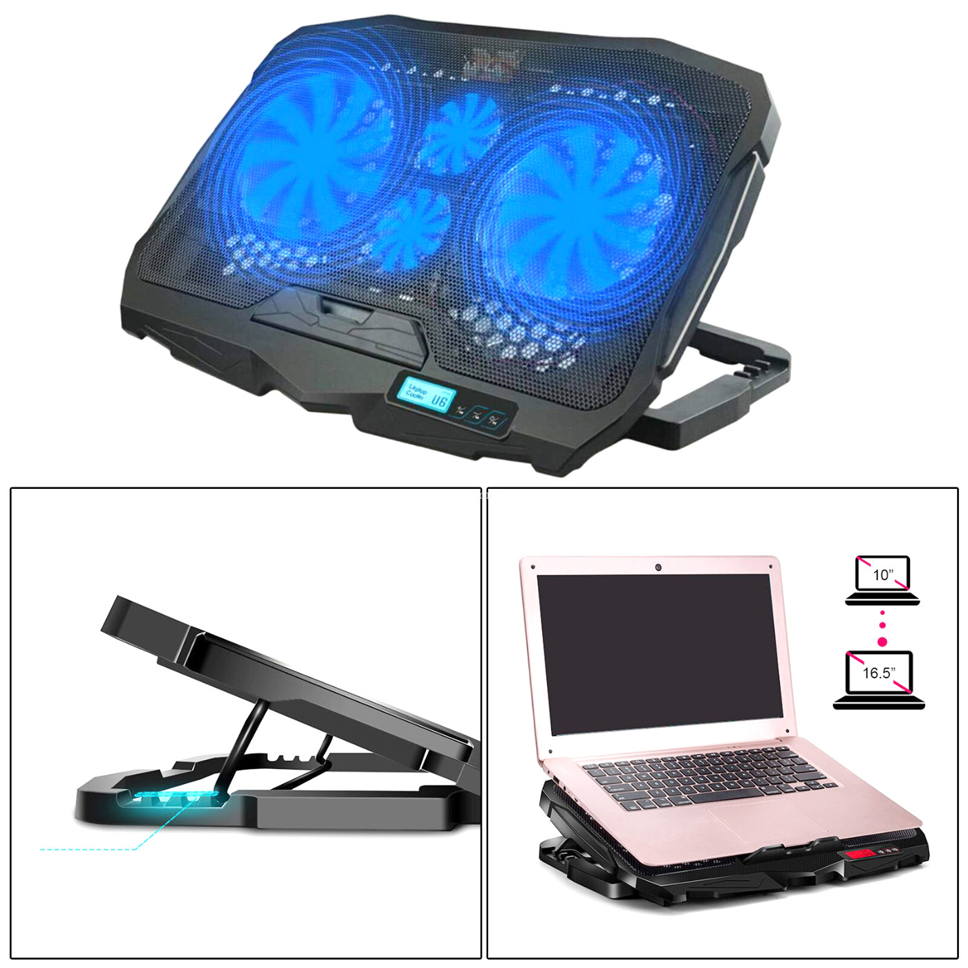 Laptop Cooling Pad 4 Fans Adjustable 10 Inch to 17 Inch Notebook Cooler