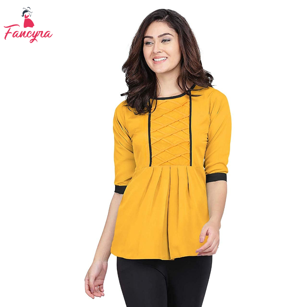 Women Casual Round Neck Yellow Top T-Shirt