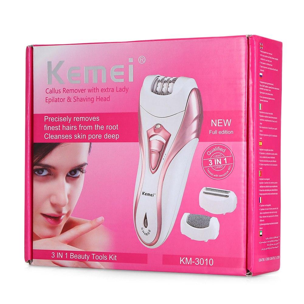 Kemei Km-3010 3 In 1 Rechargeable Electric Hair Remover Epilator Callus Remover Multifunction Wireless Epilator