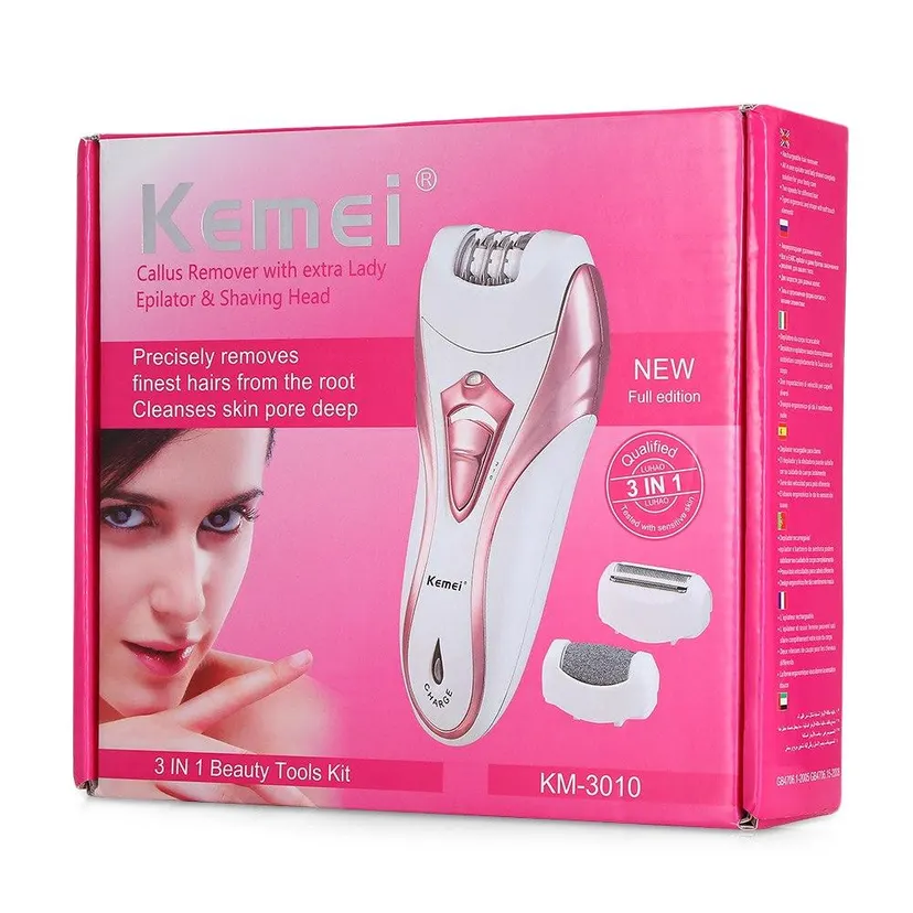 Kemei Km-3010 3 In 1 Rechargeable Electric Hair Remover Epilator Callus Remover Multifunction Wireless Epilator