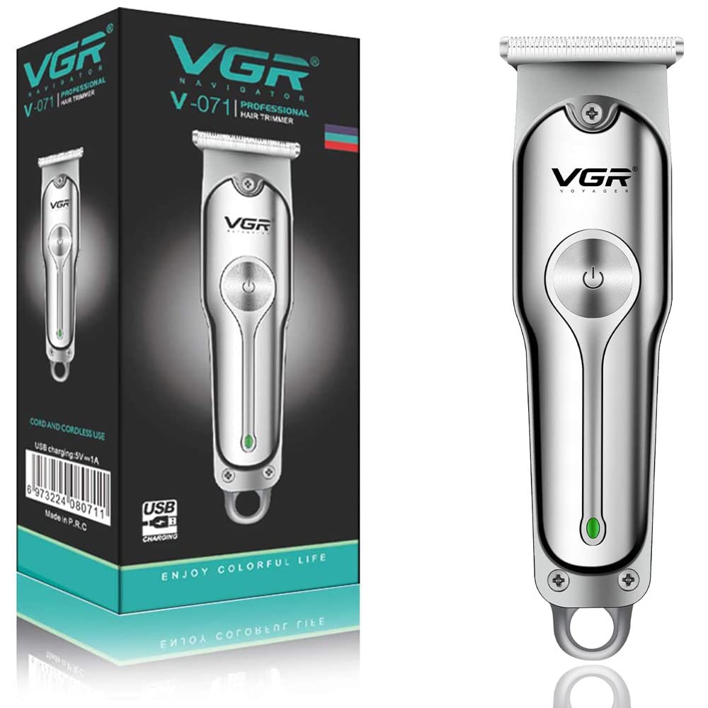 VGR V-071 Cordless Professional Hair Clipper Runtime: 120 Min for Men Trimmer (Silver) Standard, 1 Count with 3 Guide Combs
