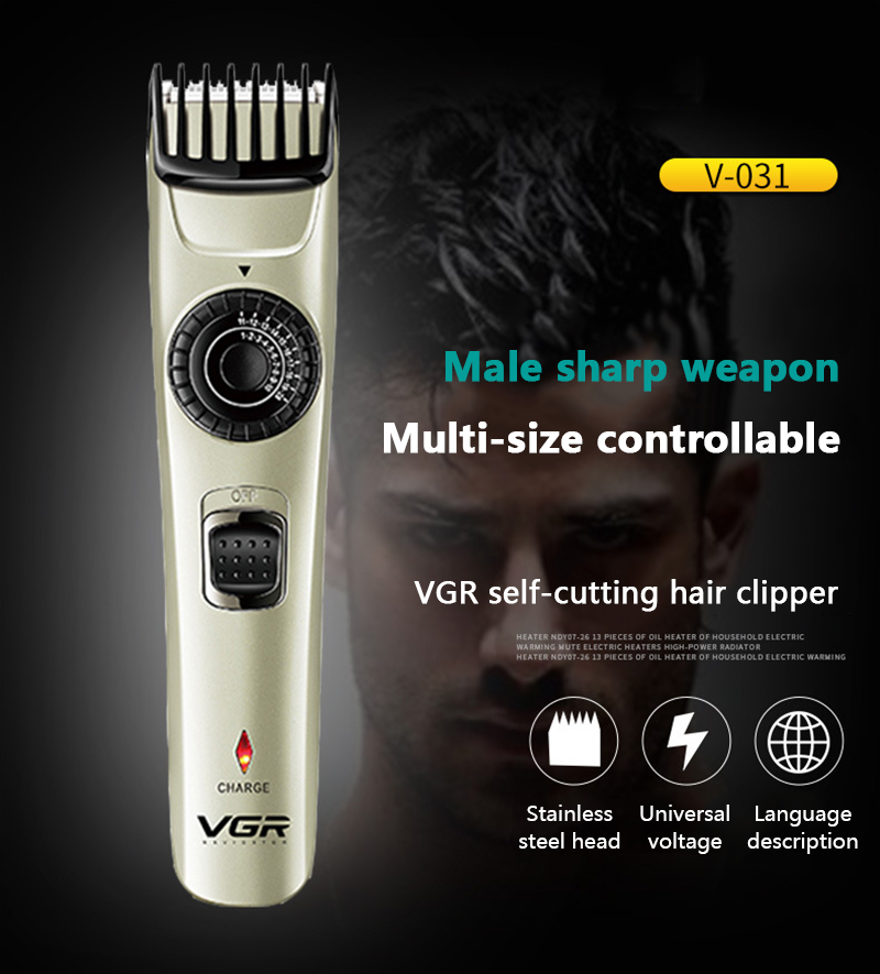 VGR V031 Electric Hair Trimmer Hair Shaver USB Rechargeable Waterproof Beard Trimmer Shaver Hair Clipper Comb Adjustable Limit1