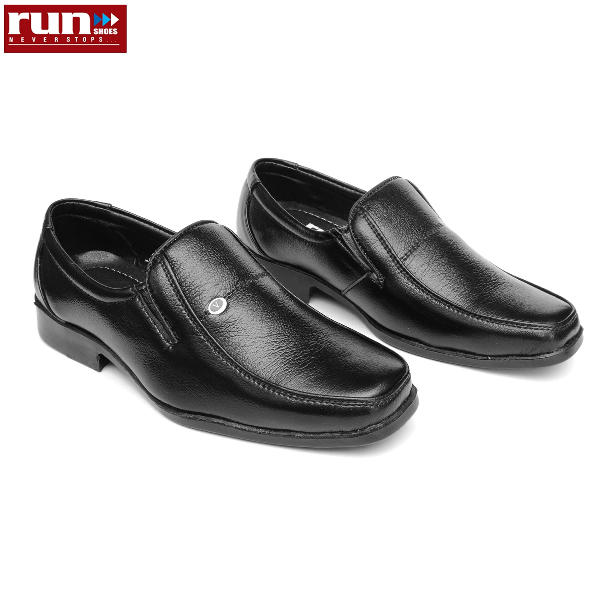 Run Shoes Black Leather Plain Official Shoe For Men (1643)