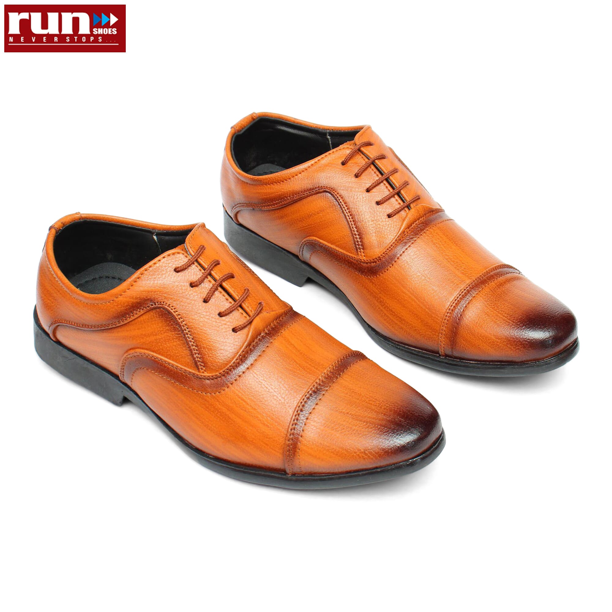 Run Shoes Brown Leather Wooden Texture Party Wear Shoe For Men (2507)