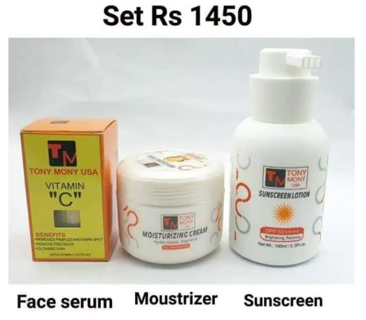 Tony Mony Sunscreen Lotion, Moisturizing Cream, Vitamin C Capsules For Dark spot, freckles, clear Skin