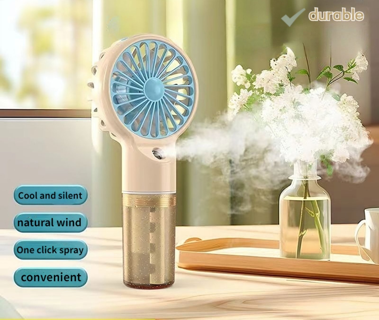 2 in 1 Portable Mini Humidity Fan With Water Sprayer (Color May Vary)
