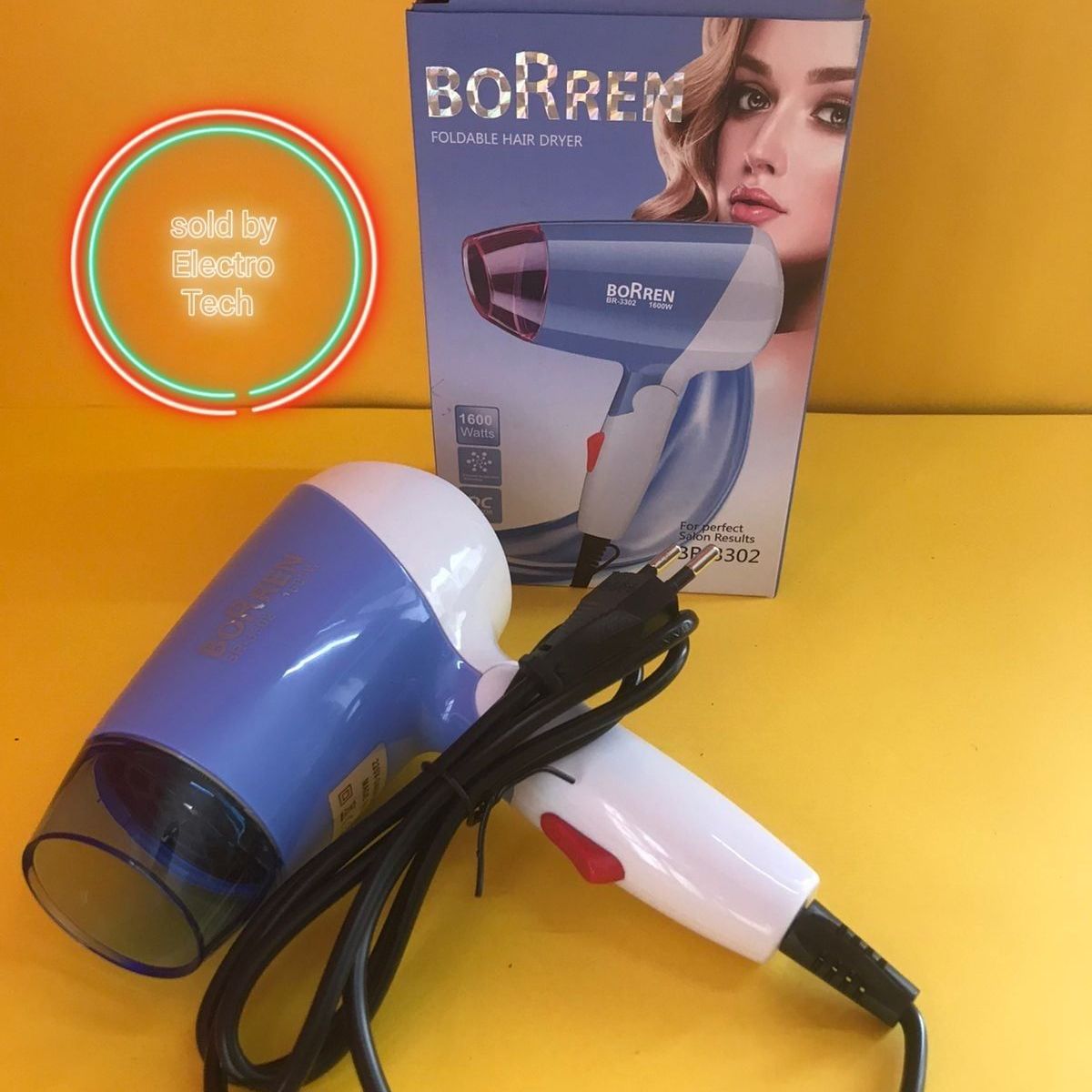 New 2022 Borren BR-3302 Foldable Folding Handle Hair Dryer-1600W