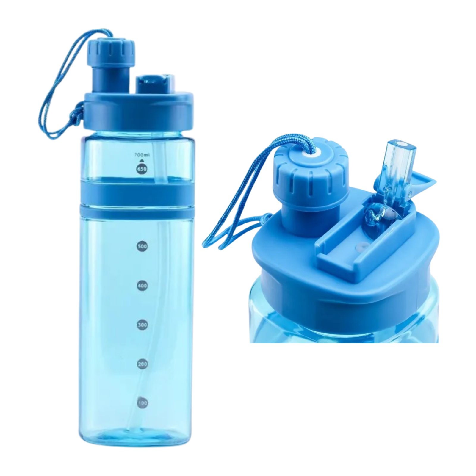 2 Way Square Shaped Straw 600ML Thermoplastic Drinking Water Bottle (Color May Vary)