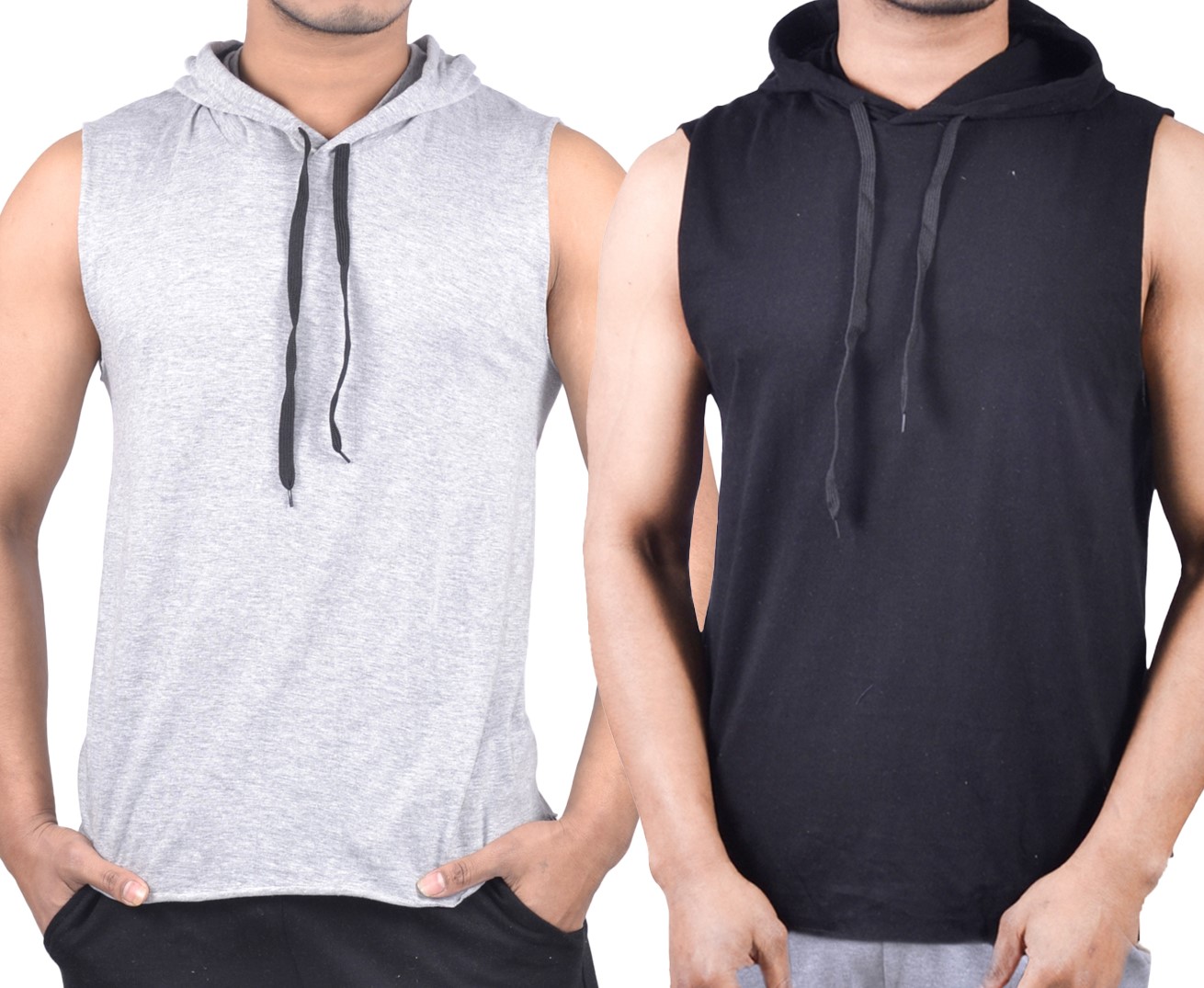 Gym and Casual Tank Tops Plain With Hood 2 Pcs Combo For Men