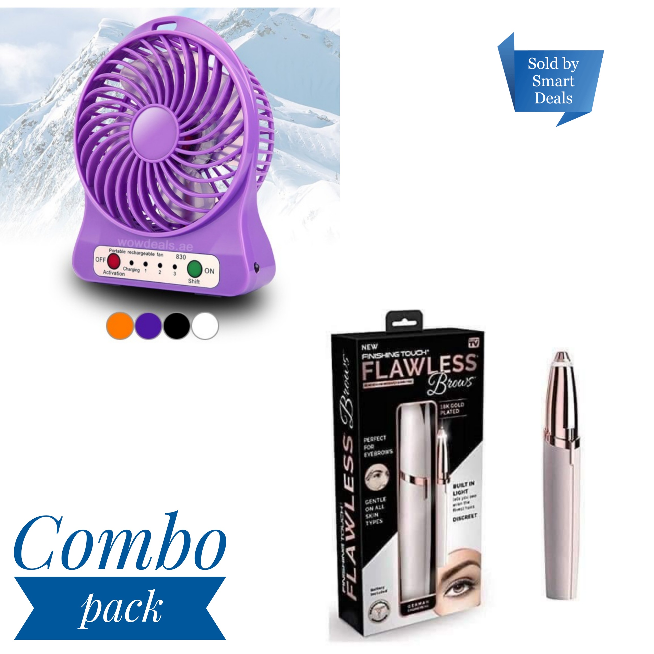 Flawless Brows Perfect For Eyebrows / Facial Hair Removal ( Rechargeable) And Mini Fan Combo Set.-1