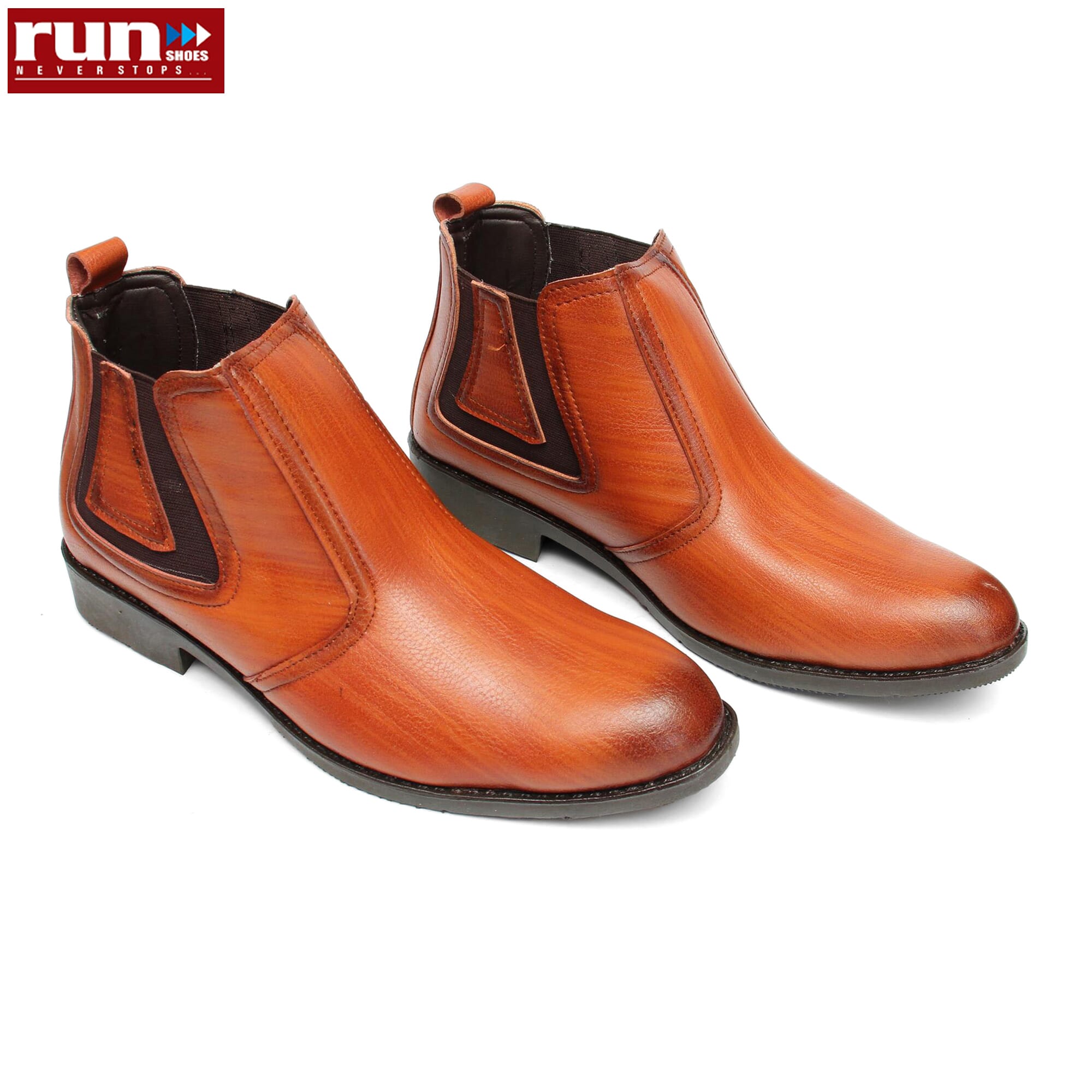 Run Shoes Brown Wooden Texure Leather Ankle Boot (2240)
