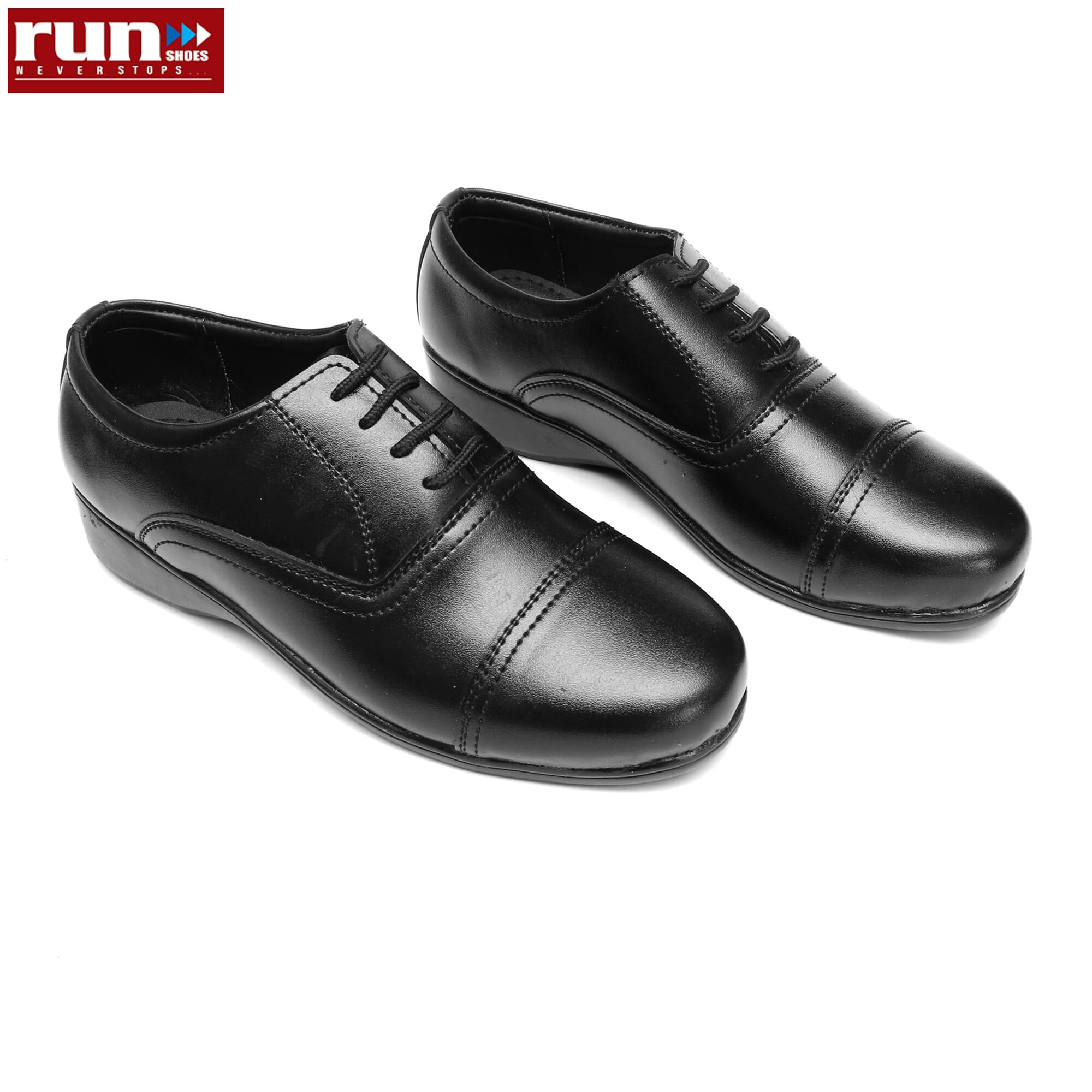Run Shoes Black Leather College Shoe (2507)