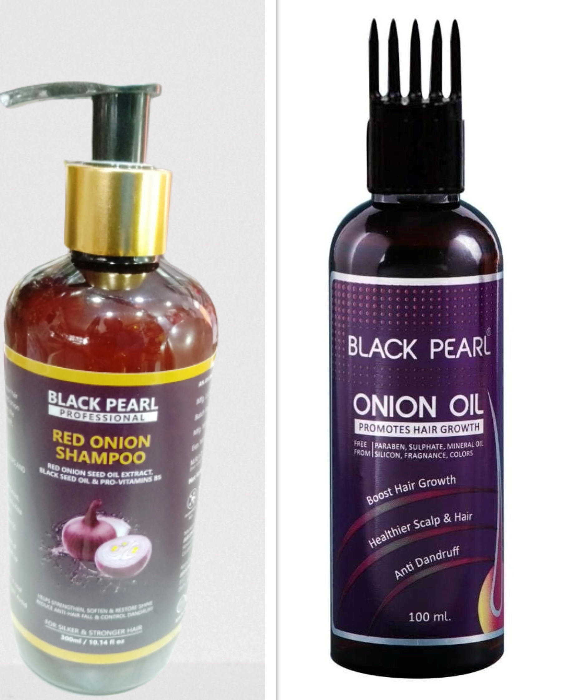 Black Pearl Professional Red Onion Shampoo & Onion Hair Oil Pack Of 2 (300+100) 400ml