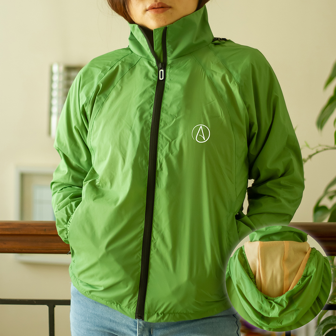 Lime Green Double Layer Lightweight Windcheater For Ladies