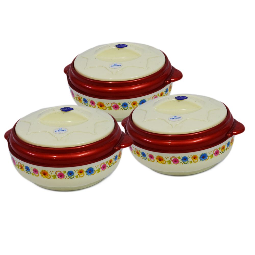 Thermo Insulated Inner Stainless Steel Casserole Pot - Pack of 3 (1 Liter Each)