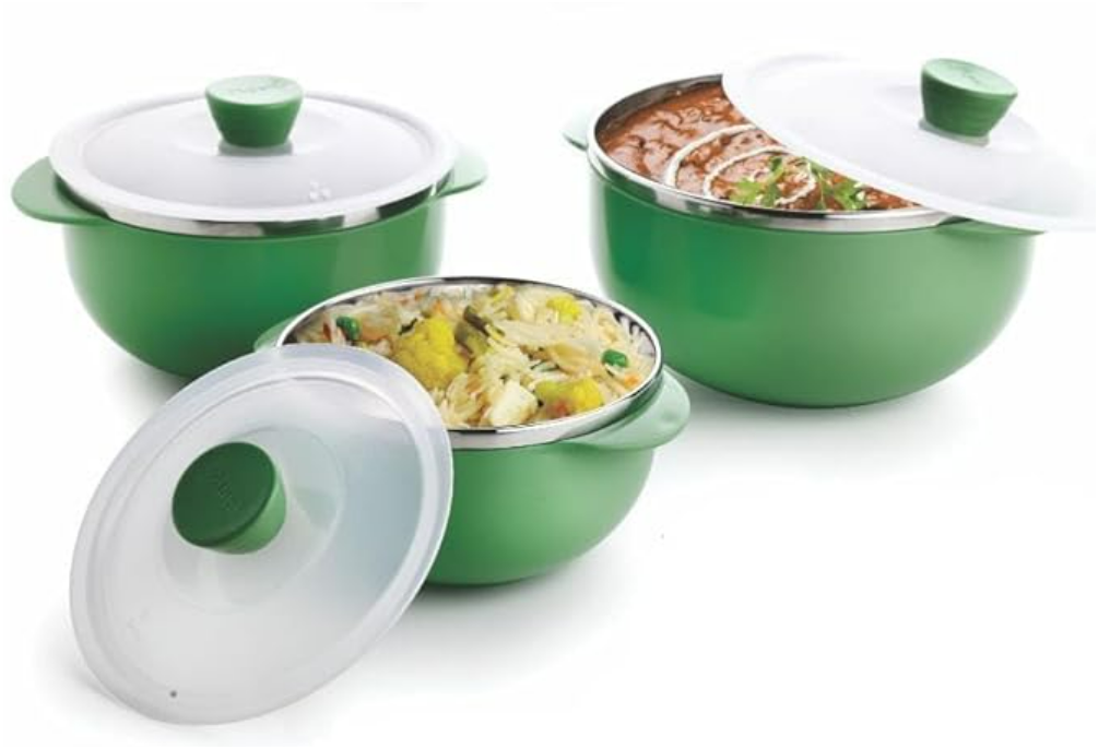 APEX Stainless Steel Interior Serving Bowls with Lid BPA-Free Mixing Bowls in Various Sizes (1000 ML, 1400 ML, 2200 ML) - Set of 3