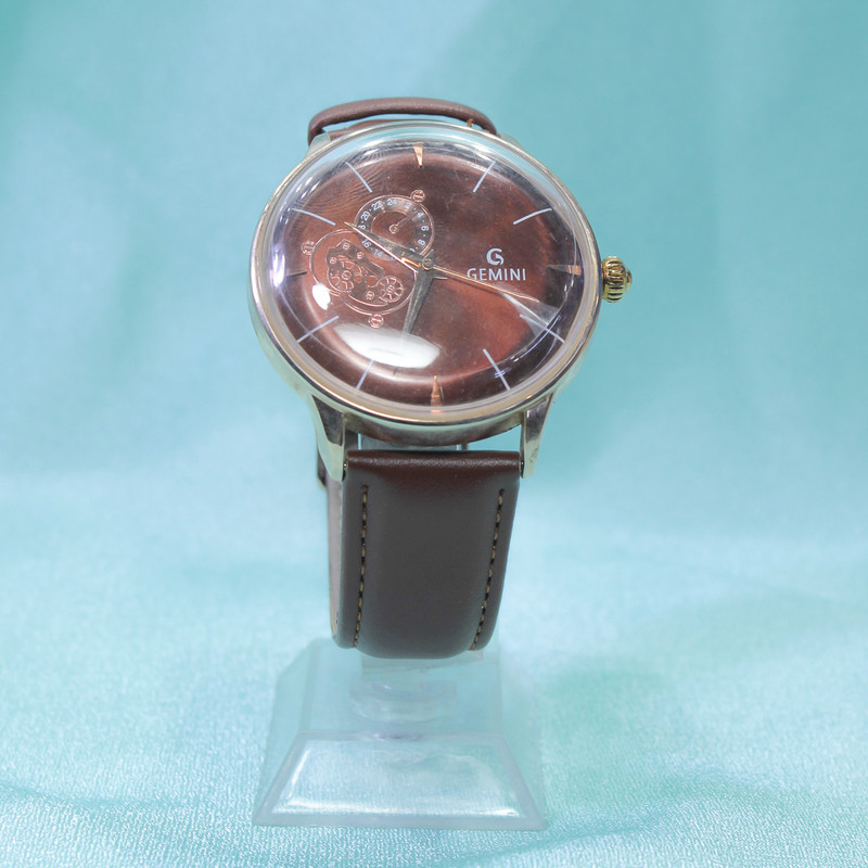 Brown Leather Gemini Wrist Watch For Unisex