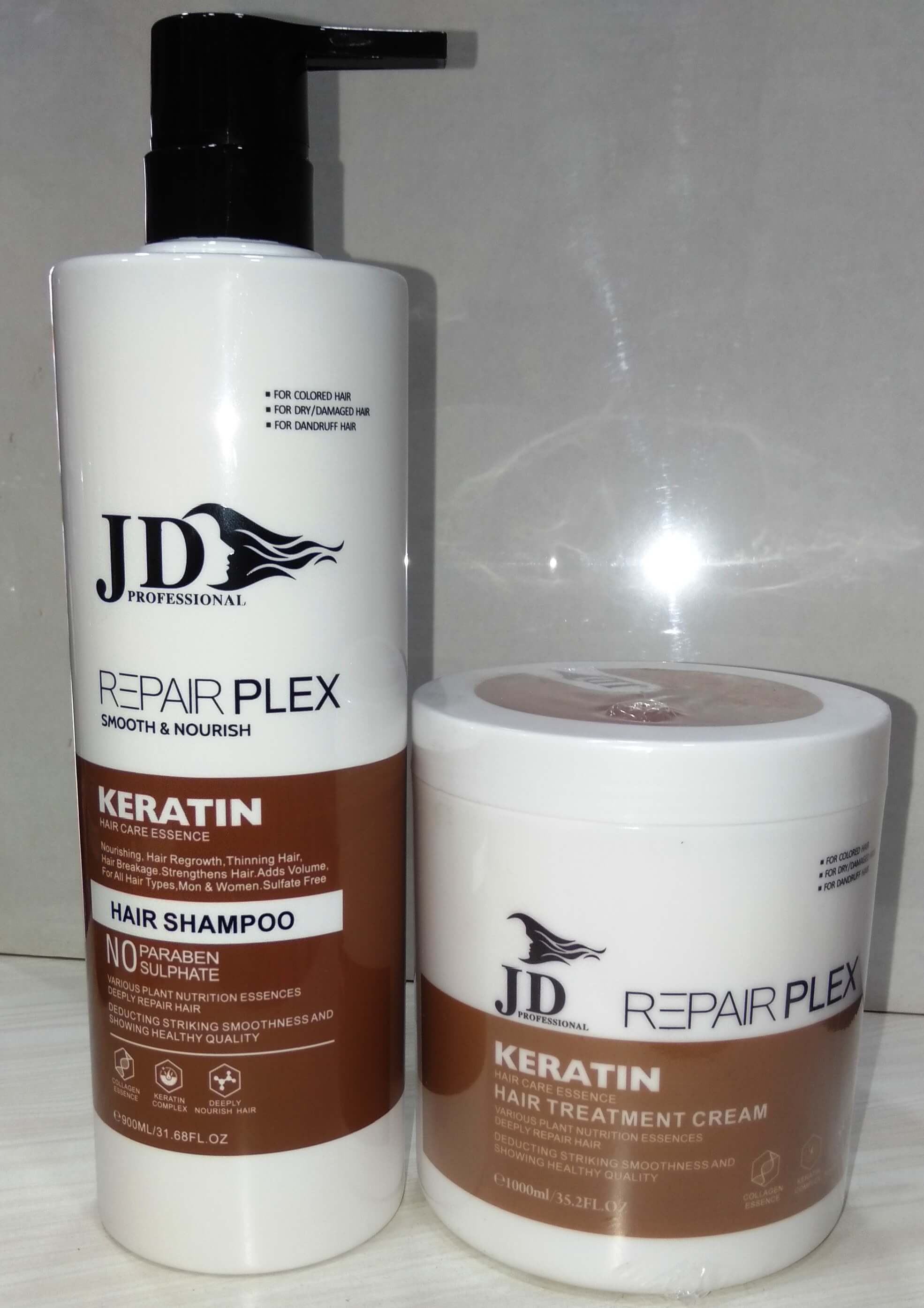 J D Professional Repair Plex Smooth and Nourish Shampoo 900ml/ Keratin Hair Care Essence Treatment Cream,1000ml Packs Of 2