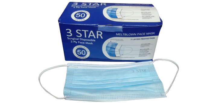 Disposable 3 Ply Face Mask - Blue (50 Pcs)