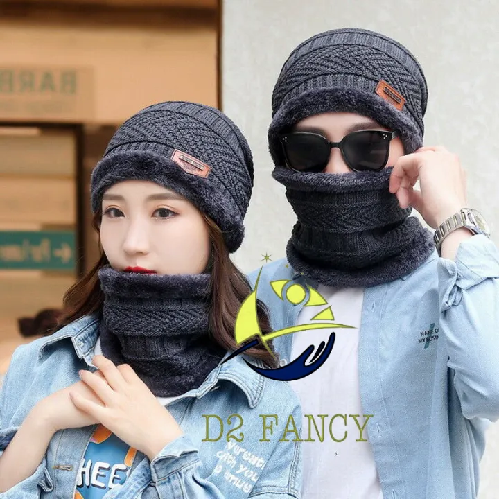 Combo Winter Set of Thick Plush Fleece Lined Hat And Neck Warmer For Men And Women