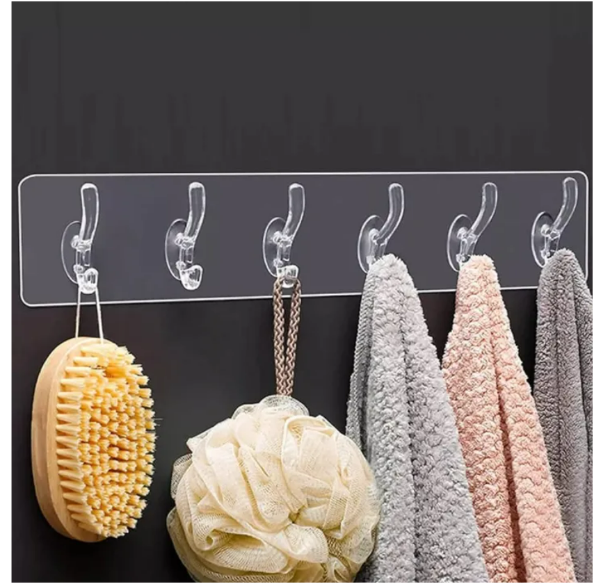 Transparent Wall Hanger 6 Hooks (Pack of 2)