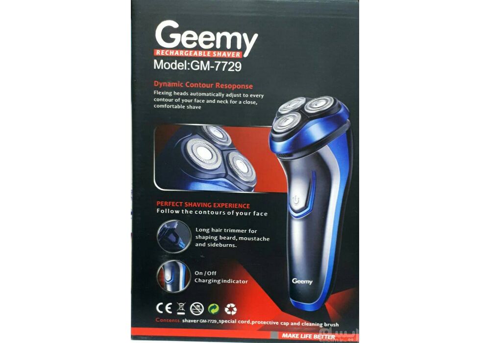 Geemy Rechargeable Cordless Electric Shaver with Three Floating Heads.-1 AB