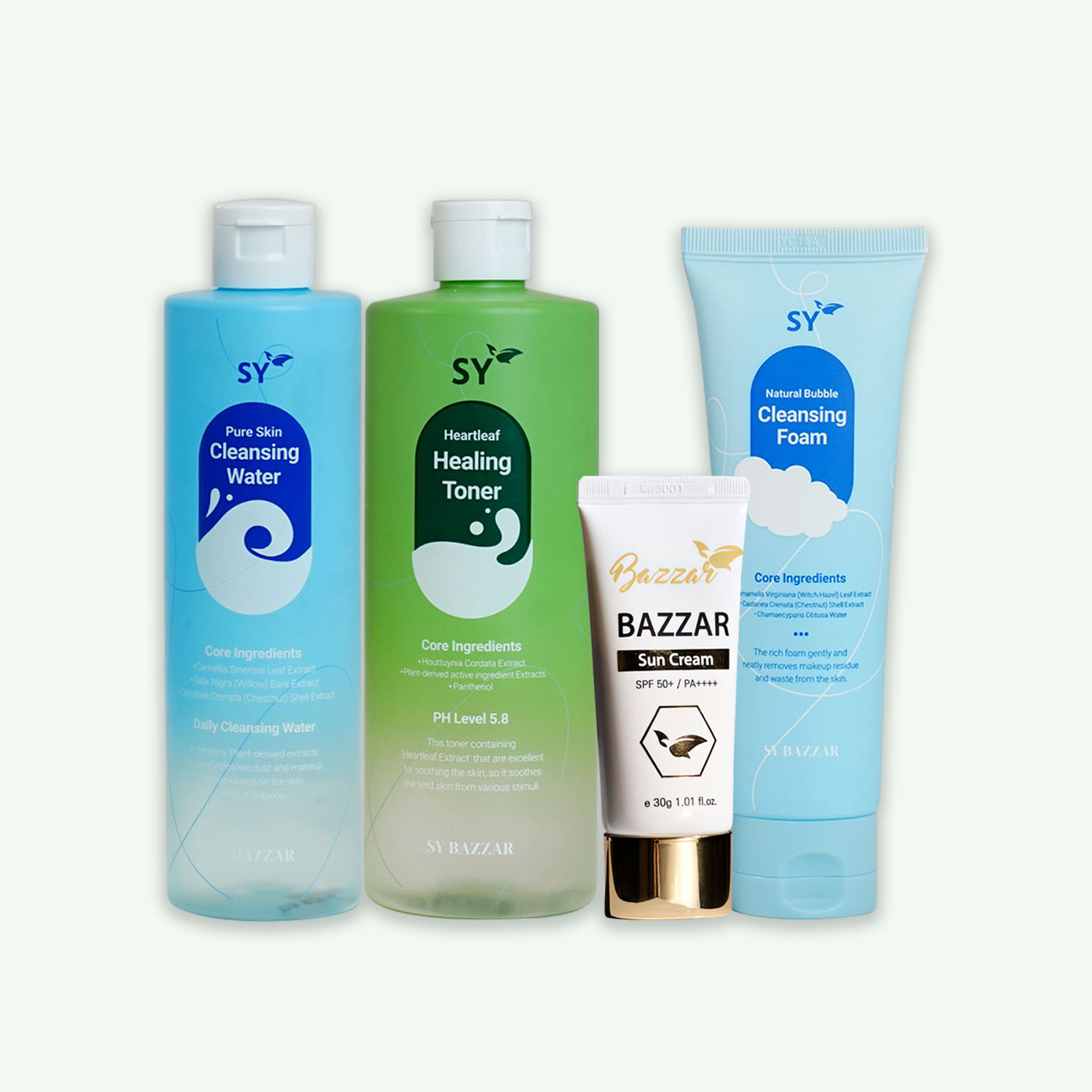 Combo of SY Healing Toner, SY Bazzar Sun Cream, SY Cleansing Water & SY Cleansing Foam - image 1